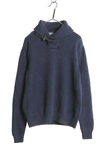 00s ポロ ラルフローレン ショールカラー ニット セーター メンズ M オールド コットン リブ編み 長袖ニット 無地 ポニー無し トグルボタン