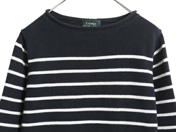 90s ローレン ラルフローレン ロールネック ボーダー ニット セーター レディース L オールド ポロ 7分袖 長袖ニット カットソー ゆったり