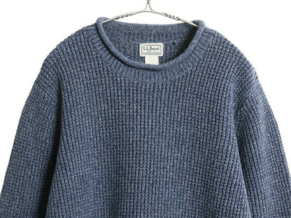 エルエルビーン ロールネック ニット セーター メンズ XL 古着 オーガニック コットン リブ編み チャンキー ハイネック 無地 大きいサイズ