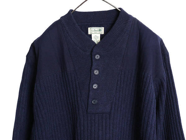 00s エルエルビーン コマンド ニット セーター メンズ XL / オールド メリノ ラム ウール エルボーパッチ ヘンリーネック 大きいサイズ 紺