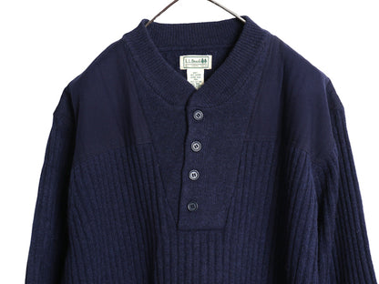 00s エルエルビーン コマンド ニット セーター メンズ XL / オールド メリノ ラム ウール エルボーパッチ ヘンリーネック 大きいサイズ 紺