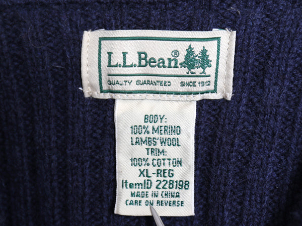 00s エルエルビーン コマンド ニット セーター メンズ XL / オールド メリノ ラム ウール エルボーパッチ ヘンリーネック 大きいサイズ 紺