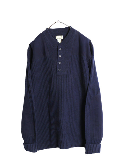 00s エルエルビーン コマンド ニット セーター メンズ XL / オールド メリノ ラム ウール エルボーパッチ ヘンリーネック 大きいサイズ 紺