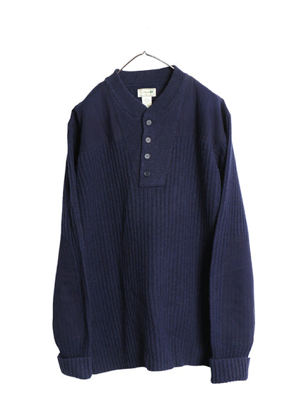 00s エルエルビーン コマンド ニット セーター メンズ XL / オールド メリノ ラム ウール エルボーパッチ ヘンリーネック 大きいサイズ 紺