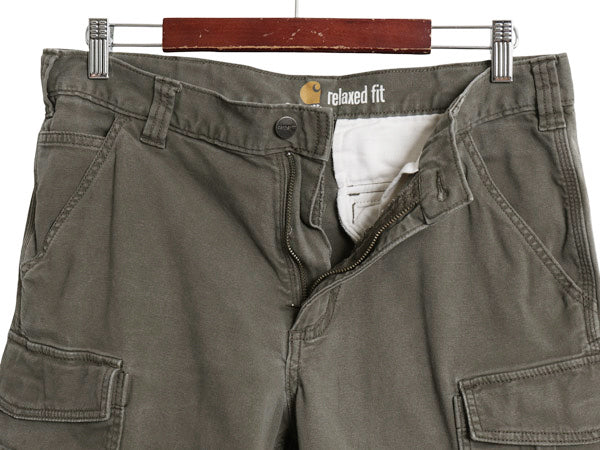 US企画 カーハート キャンバス カーゴ ショートパンツ メンズ 33 / ワーク ショーツ 短パン ストレッチ コットン ダック シンプル カーキ