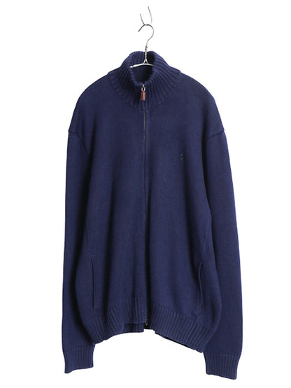 00s ポロ ラルフローレン フルジップ コットン ニット セーター メンズ XL 程 オールド リブ編み ハイネック ジャケット 大きいサイズ 無地
