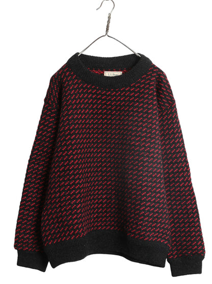 80s ノルウェー製 ★ エルエルビーン バーズアイ ニット セーター レディース L メンズ M 程/ 古着 ヴィンテージ ウール ノルディック 総柄