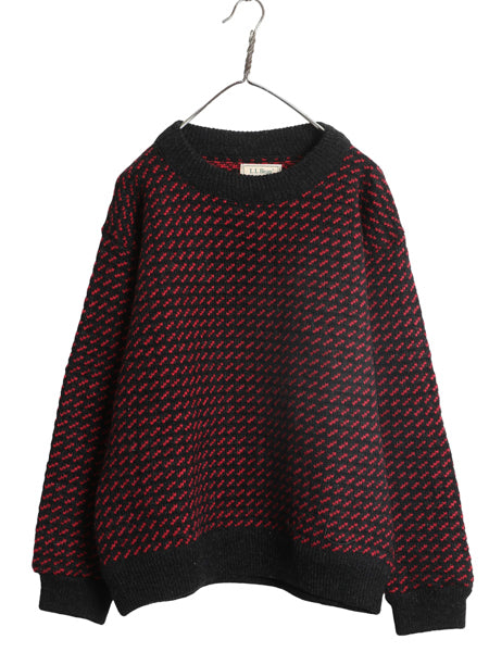 80s ノルウェー製 ★ エルエルビーン バーズアイ ニット セーター レディース L メンズ M 程/ 古着 ヴィンテージ ウール ノルディック 総柄