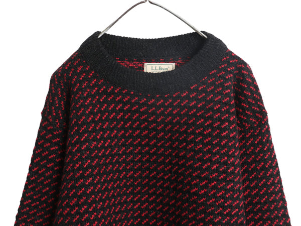 80s ノルウェー製 ★ エルエルビーン バーズアイ ニット セーター レディース L メンズ M 程/ 古着 ヴィンテージ ウール ノルディック 総柄