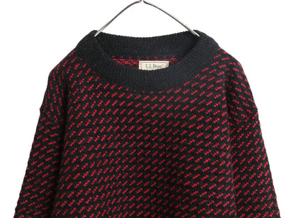 80s ノルウェー製 ★ エルエルビーン バーズアイ ニット セーター レディース L メンズ M 程/ 古着 ヴィンテージ ウール ノルディック 総柄