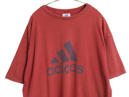 00s アディダス ロゴ プリント Tシャツ メンズ L 古着 オールド カットソー ヘビーウェイト コットン クルーネック シンプル バーガンディ