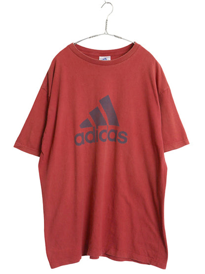 00s アディダス ロゴ プリント Tシャツ メンズ L 古着 オールド カットソー ヘビーウェイト コットン クルーネック シンプル バーガンディ