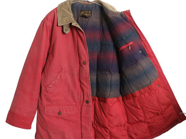 80s 90s エディ―バウアー コットン ダウン ジャケット レディース M 古着 ヴィンテージ 黒タグ ハンティング フィールド ハーフ コート 赤