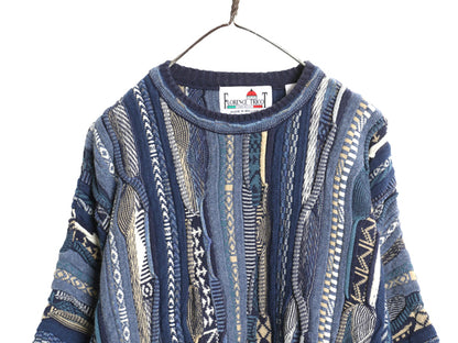 90s FLORENCE TRICOT 3D 立体編み デザイン ニット セーター メンズ XL 古着 オールド コットン アクリル 総柄 マルチカラー 大きいサイズ