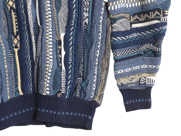 90s FLORENCE TRICOT 3D 立体編み デザイン ニット セーター メンズ XL 古着 オールド コットン アクリル 総柄 マルチカラー 大きいサイズ