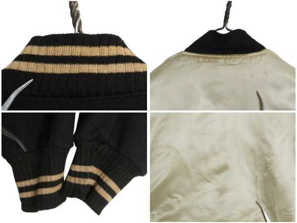 60s ★ ウール リバーシブル スタジャン メンズ M 程/ ヴィンテージ サガラ ワッペン 襟付き アワード ジャケット ブルゾン モノトーン 黒