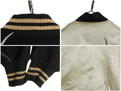 60s ★ ウール リバーシブル スタジャン メンズ M 程/ ヴィンテージ サガラ ワッペン 襟付き アワード ジャケット ブルゾン モノトーン 黒