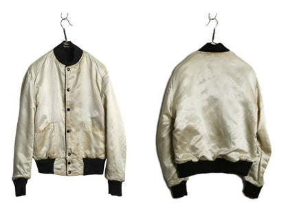 60s ★ ウール リバーシブル スタジャン メンズ M 程/ ヴィンテージ サガラ ワッペン 襟付き アワード ジャケット ブルゾン モノトーン 黒