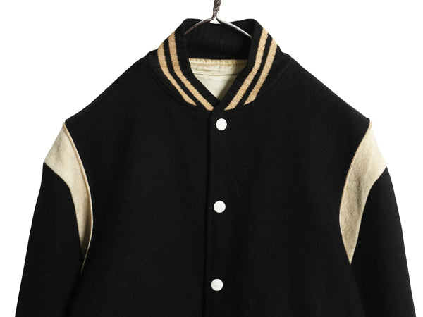 60s ★ ウール リバーシブル スタジャン メンズ M 程/ ヴィンテージ サガラ ワッペン 襟付き アワード ジャケット ブルゾン モノトーン 黒