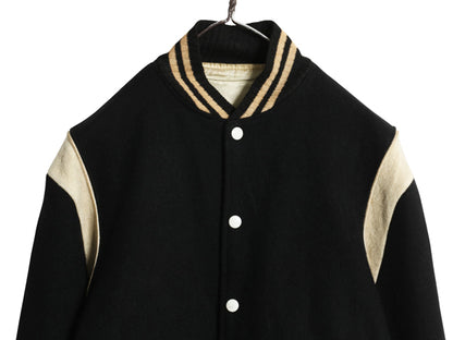 60s ★ ウール リバーシブル スタジャン メンズ M 程/ ヴィンテージ サガラ ワッペン 襟付き アワード ジャケット ブルゾン モノトーン 黒