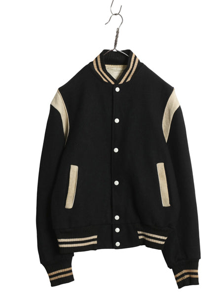 60s ★ ウール リバーシブル スタジャン メンズ M 程/ ヴィンテージ サガラ ワッペン 襟付き アワード ジャケット ブルゾン モノトーン 黒