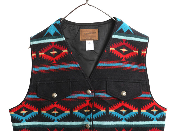 USA製 ペンドルトン ネイティブ 総柄 ラグ べスト レディース L / 重ね着 ウール ブランケット ノースリーブ ライナー付き マルチカラー 