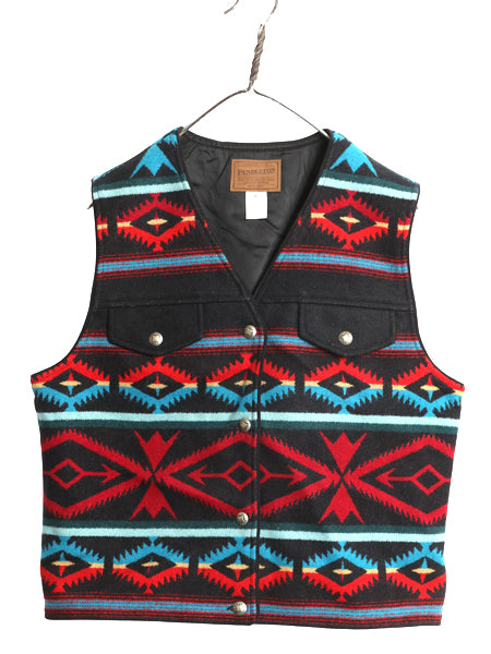 USA製 ペンドルトン ネイティブ 総柄 ラグ べスト レディース L / 重ね着 ウール ブランケット ノースリーブ ライナー付き マルチカラー 
