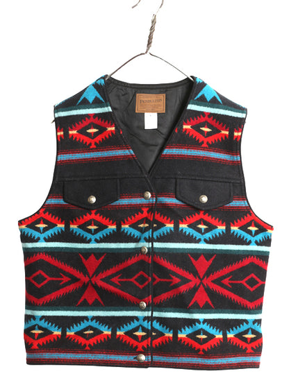 USA製 ペンドルトン ネイティブ 総柄 ラグ べスト レディース L / 重ね着 ウール ブランケット ノースリーブ ライナー付き マルチカラー 