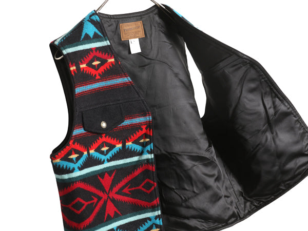USA製 ペンドルトン ネイティブ 総柄 ラグ べスト レディース L / 重ね着 ウール ブランケット ノースリーブ ライナー付き マルチカラー 
