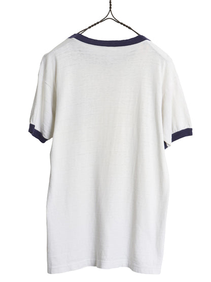 60s ランタグ ★ チャンピオン 染込み カレッジ プリント リンガー Tシャツ メンズ M 小さめ S 程/ ヴィンテージ USA製 100% コットン 白