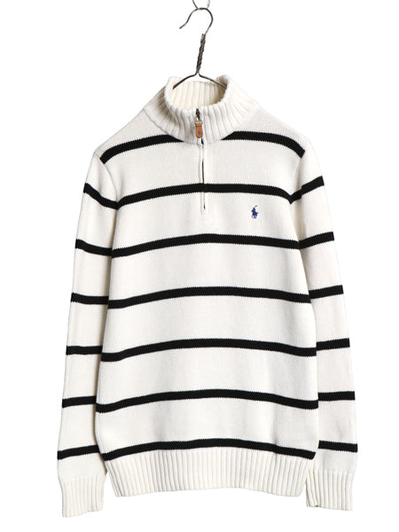 00s ポロ ラルフローレン ハーフジップ コットン ニット セーター キッズ XL レディース S オールド ハイネック ボーダー リブ編み ポニー