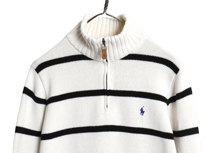 00s ポロ ラルフローレン ハーフジップ コットン ニット セーター キッズ XL レディース S オールド ハイネック ボーダー リブ編み ポニー