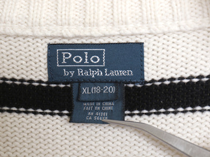 00s ポロ ラルフローレン ハーフジップ コットン ニット セーター キッズ XL レディース S オールド ハイネック ボーダー リブ編み ポニー