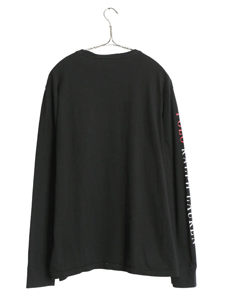 ミドルポニー ポロ ラルフローレン 長袖 Tシャツ メンズ L ロンT ロングスリーブ 袖プリント ワンポイント カットソー シングルステッチ 黒