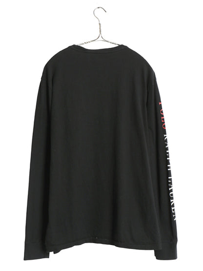 ミドルポニー ポロ ラルフローレン 長袖 Tシャツ メンズ L ロンT ロングスリーブ 袖プリント ワンポイント カットソー シングルステッチ 黒