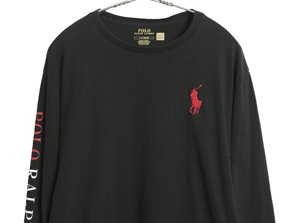 ミドルポニー ポロ ラルフローレン 長袖 Tシャツ メンズ L ロンT ロングスリーブ 袖プリント ワンポイント カットソー シングルステッチ 黒