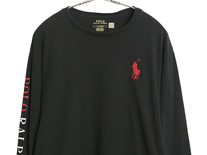ミドルポニー ポロ ラルフローレン 長袖 Tシャツ メンズ L ロンT ロングスリーブ 袖プリント ワンポイント カットソー シングルステッチ 黒