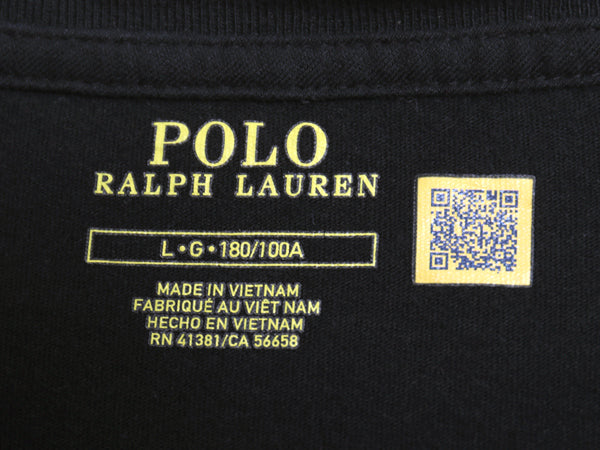 ミドルポニー ポロ ラルフローレン 長袖 Tシャツ メンズ L ロンT ロングスリーブ 袖プリント ワンポイント カットソー シングルステッチ 黒