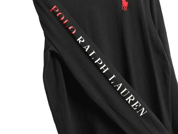 ミドルポニー ポロ ラルフローレン 長袖 Tシャツ メンズ L ロンT ロングスリーブ 袖プリント ワンポイント カットソー シングルステッチ 黒