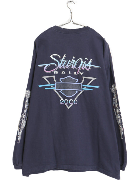 00s USA製 ハーレー ダビットソン 4面 プリント 長袖 Tシャツ メンズ XXL オールド ネイティブ スカル イラスト バイク ロンT 大きいサイズ