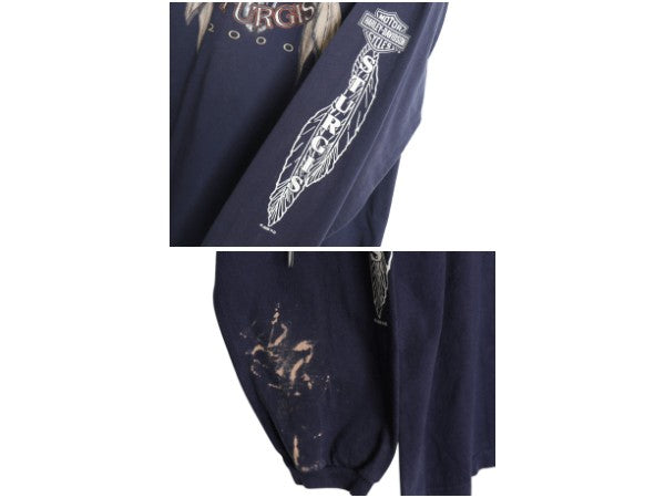 00s USA製 ハーレー ダビットソン 4面 プリント 長袖 Tシャツ メンズ XXL オールド ネイティブ スカル イラスト バイク ロンT 大きいサイズ