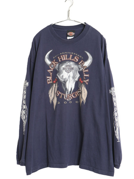 00s USA製 ハーレー ダビットソン 4面 プリント 長袖 Tシャツ メンズ XXL オールド ネイティブ スカル イラスト バイク ロンT 大きいサイズ