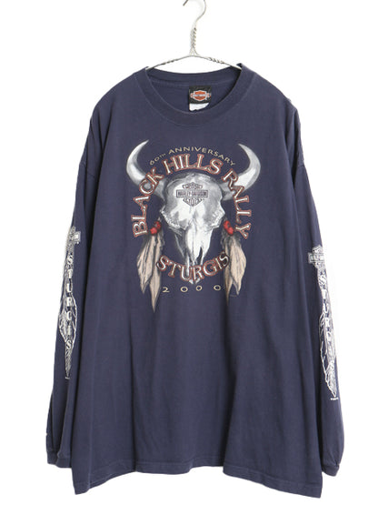 00s USA製 ハーレー ダビットソン 4面 プリント 長袖 Tシャツ メンズ XXL オールド ネイティブ スカル イラスト バイク ロンT 大きいサイズ