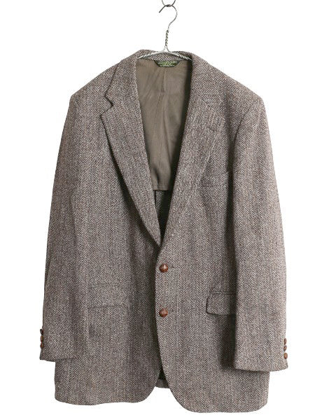 80s USA製 ハリスツイード テーラード ジャケット メンズ XL 程 ヴィンテージ ブレザー ウール ツイード ヘリンボーン ストライプ トラッド