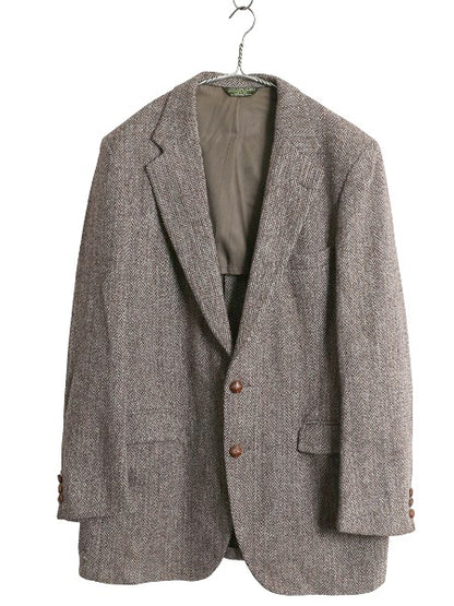 80s USA製 ハリスツイード テーラード ジャケット メンズ XL 程 ヴィンテージ ブレザー ウール ツイード ヘリンボーン ストライプ トラッド