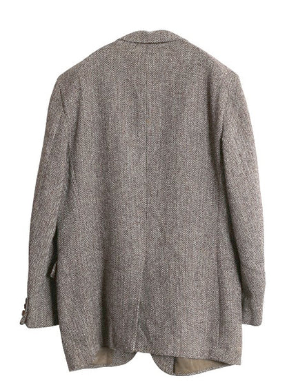 80s USA製 ハリスツイード テーラード ジャケット メンズ XL 程 ヴィンテージ ブレザー ウール ツイード ヘリンボーン ストライプ トラッド