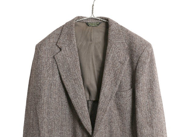 80s USA製 ハリスツイード テーラード ジャケット メンズ XL 程 ヴィンテージ ブレザー ウール ツイード ヘリンボーン ストライプ トラッド