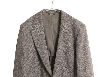 80s USA製 ハリスツイード テーラード ジャケット メンズ XL 程 ヴィンテージ ブレザー ウール ツイード ヘリンボーン ストライプ トラッド