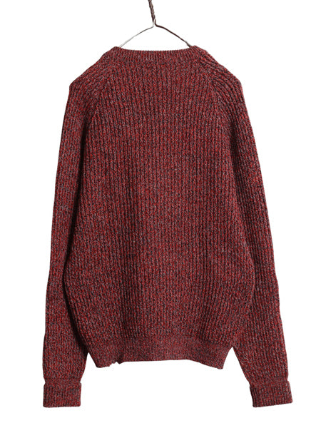 60s 70s イギリス製 ★ JAEGER ウール ニット セーター メンズ XL 程 古着 ヴィンテージ Vネック リブ編み チャンキー ラグラン 無地 赤 黒