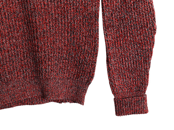 60s 70s イギリス製 ★ JAEGER ウール ニット セーター メンズ XL 程 古着 ヴィンテージ Vネック リブ編み チャンキー ラグラン 無地 赤 黒